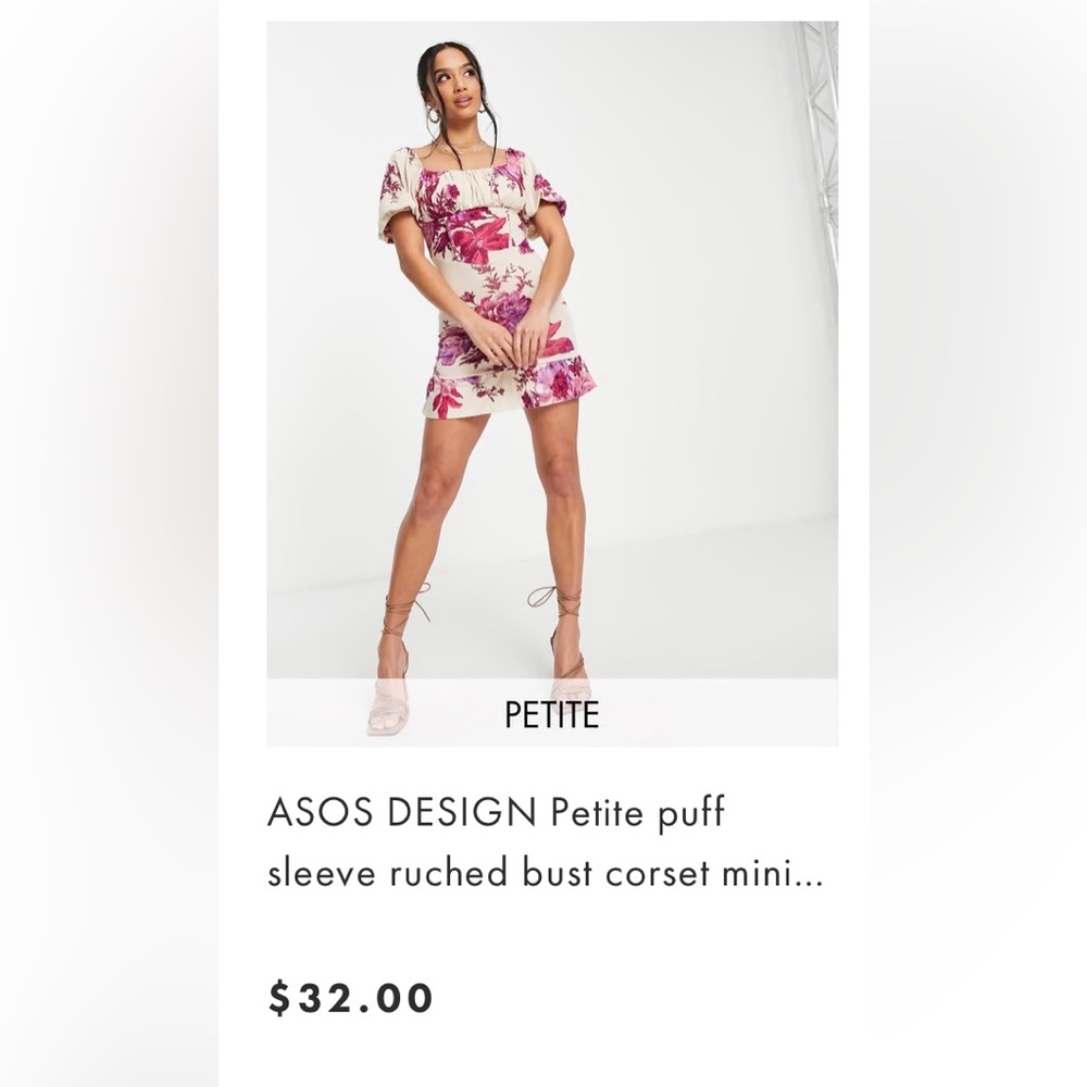 ASOS Petite Cream Mini Dress with Pink Floral Print